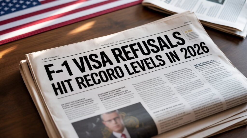 a newspaper headline displaying f 1 visa s5szvydtqvszm6ndytniqw kzobfqm7qyilovppkgnjww sd